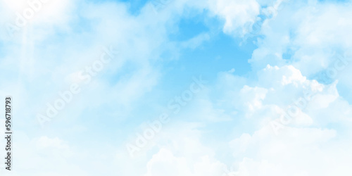 Sky landscape background. Blue sky with soft white clouds, Background for design and decoration.
