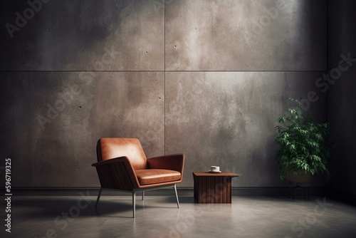Concrete wall with armchair in a modern interior design. Generative AI