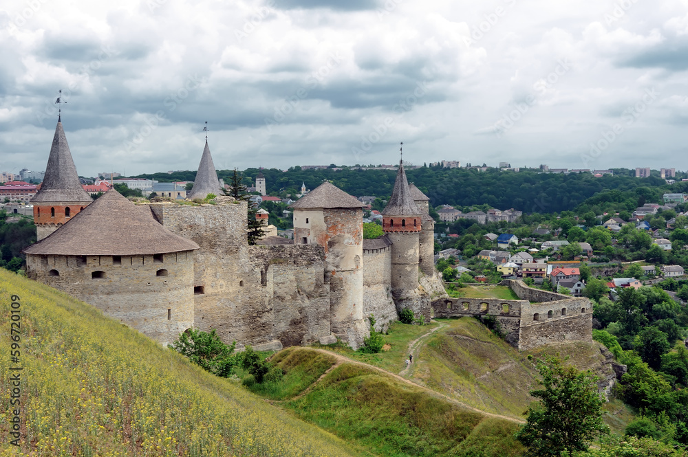 View to Kamianets-Podilskyi castle in Ukraine