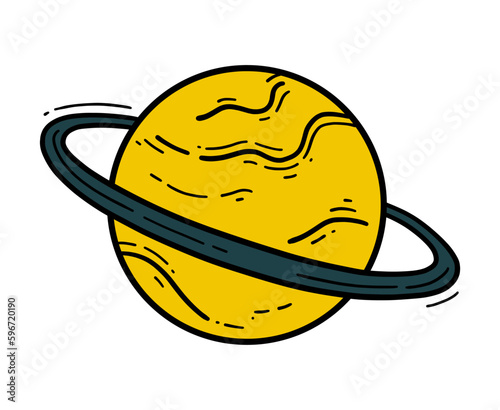 Planet with a ring vector icon in doodle cartoon style