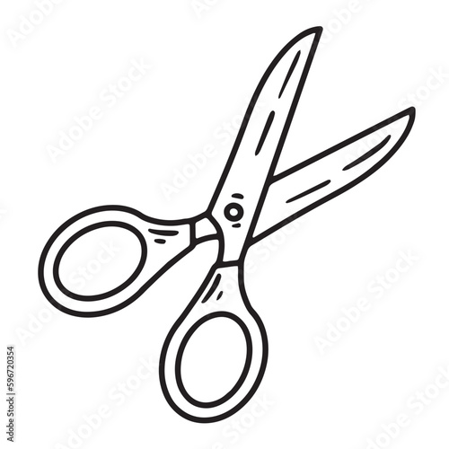 Scissors linear vector icon in doodle style, hand drawn
