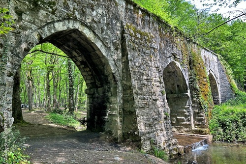 View of historical Aqueduct called Kurt Kemeri in Kemerburgaz  Istanbul  Turkey.