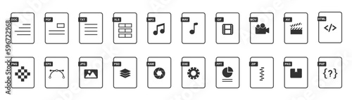 File format icons. Document format set. File extension icons. Document format. PDF, PPT and HTML file extension. Stock vector illustration