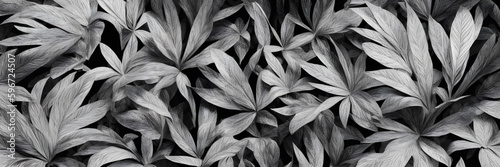 Black and white tropical leaves  jungle  dark background  ai generated