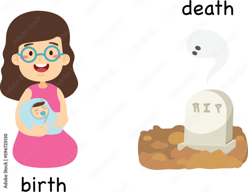 Opposite birth and death vector illustration Opposite birth and death vector illustration