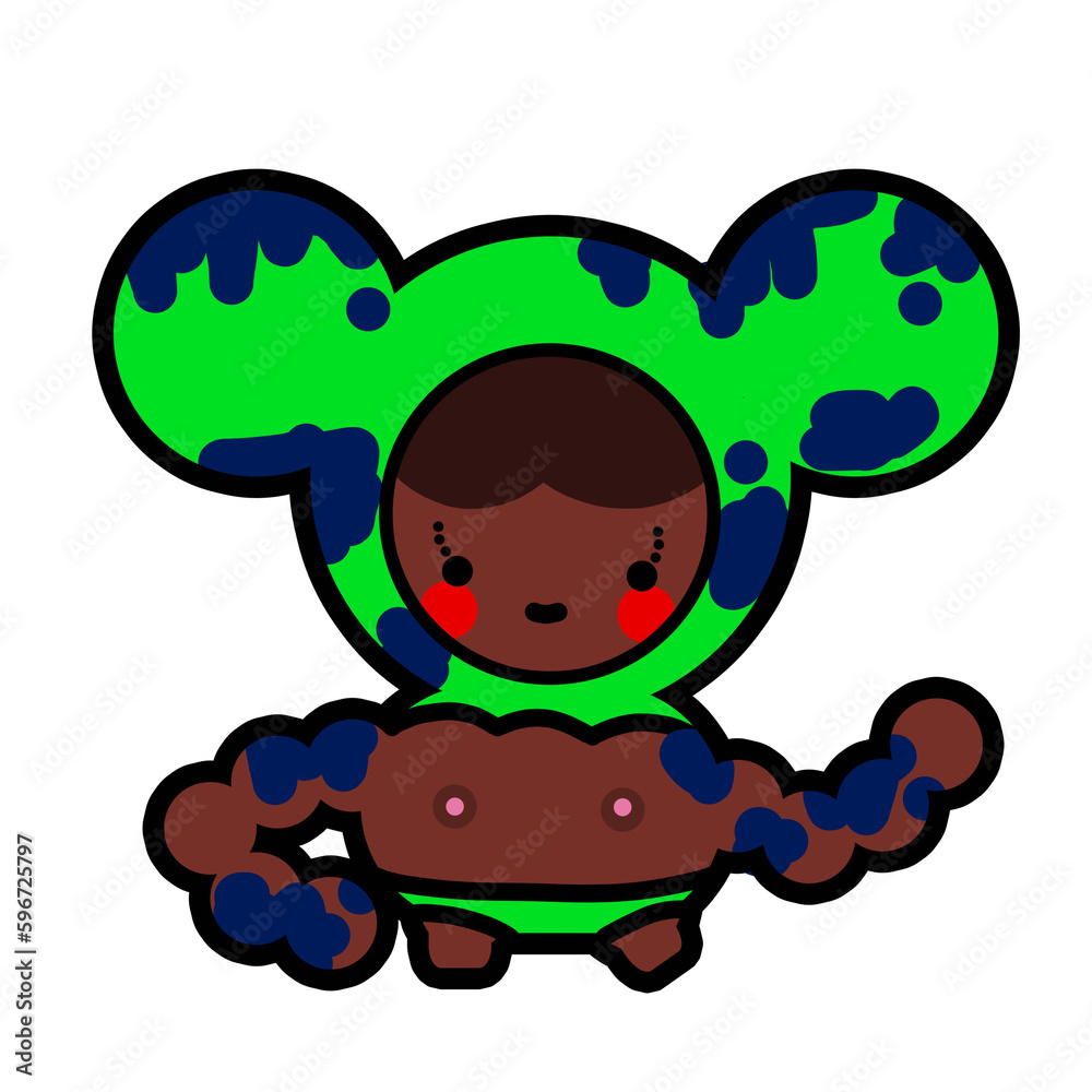 The alien cartoon character transforms into a dark-skinned muscular human with green trunks, and the top part transforms into a human-rat hybrid with green ears. Its body is accompanied by a blue The alien cartoon character transforms into a dark-skinned muscular human with green trunks, and the top part transforms into a human-rat hybrid with green ears. Its body is accompanied by a blue