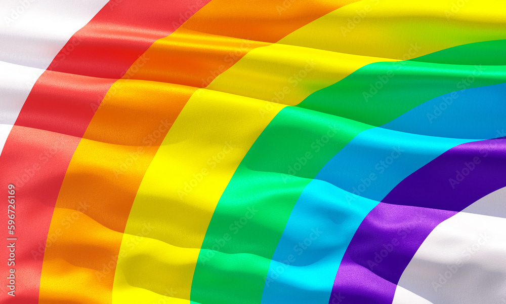 Obraz premium Pride rainbow flag closeup view background for LGBTQIA+ Pride month, sexuality freedom, love diversity celebration and the fight for human rights in 3D illustration