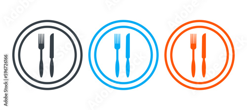 Knife and fork on plate vector icon