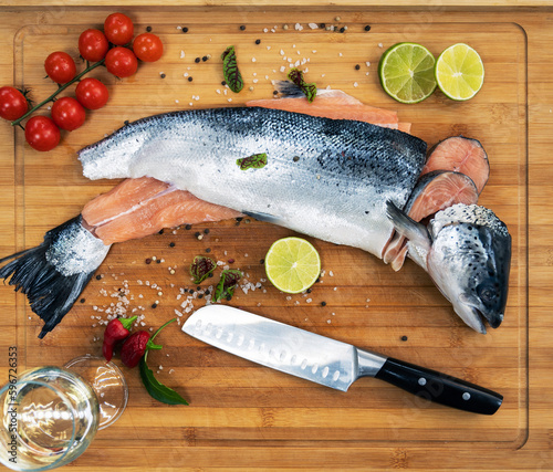 Fresh raw salmon fish on th...