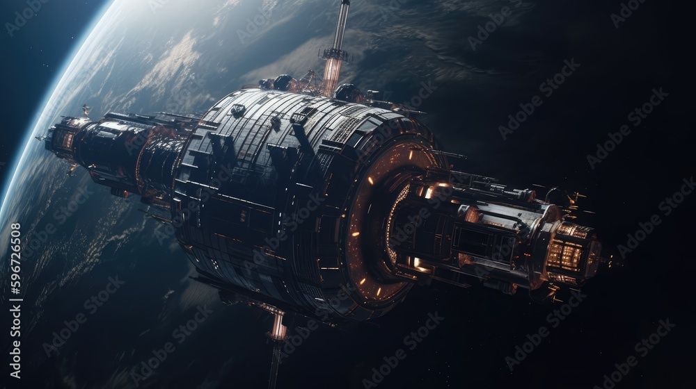 The spaceship. UFO. A ship flying in space against the background of the earth, guests from outer space, alien technologies. 3D illustration, AI generated The spaceship. UFO. A ship flying in space against the background of the earth, guests from outer space, alien technologies. 3D illustration, AI generated