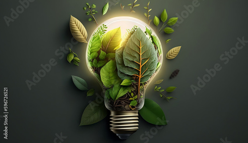 Fresh leaves are the answer to eco-friendly lighting with these sustainable lightbulbs promoting renewable energy and sustainable living. Generative AI