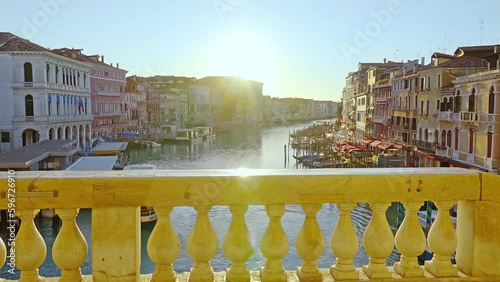 Empty terrace of historical Rialto bridge during lockdown