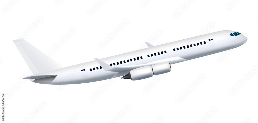 Blank glossy white airplane side view. Icon 3D file PNG