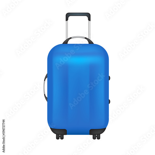 Blue luggage or travel bag. Suitcase or baggage illustration. Journey, summer vacation trip concept. 3D file PNG for use in various graphic designs.