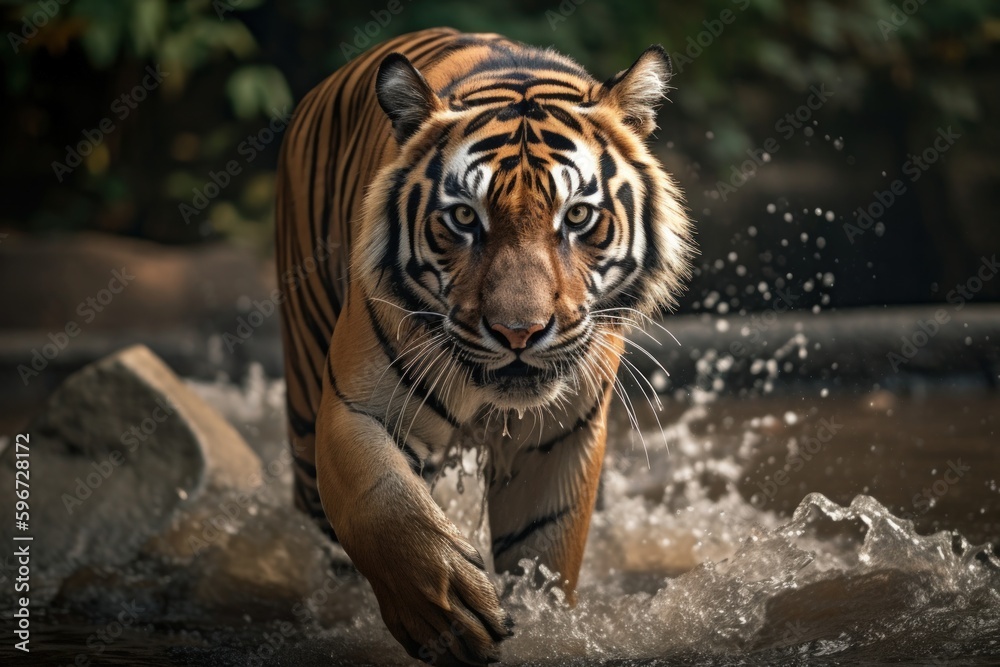 Obraz premium Tiger walking through a river. Generative AI