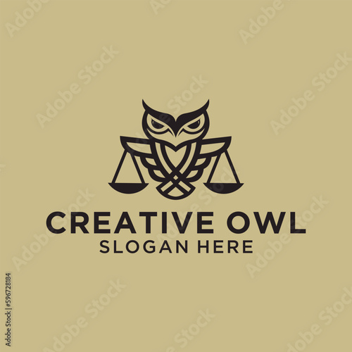 owl law design using line concept, court pillar and business logo