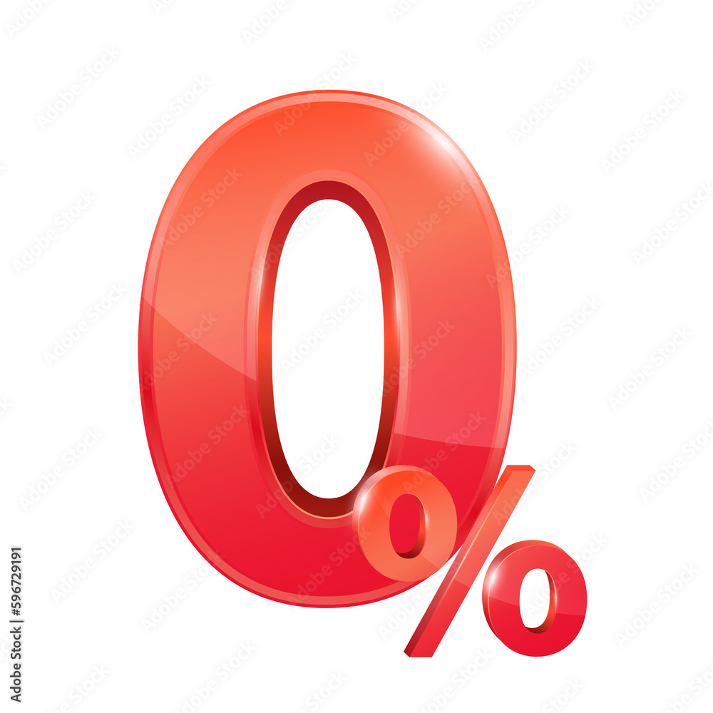 Red 0% text. Zero percent for special offer. Financial business concept. 3D file PNG illustration. Red 0% text. Zero percent for special offer. Financial business concept. 3D file PNG illustration.