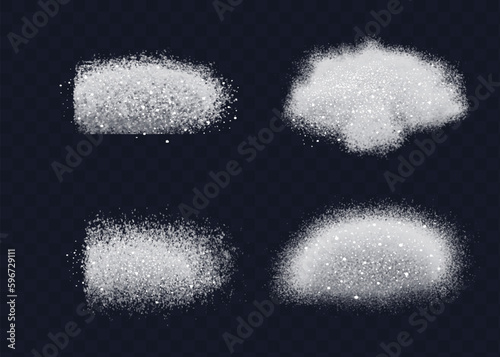 Falling sugar salt white dust set of isolated realistic images of white powder with detailed particles