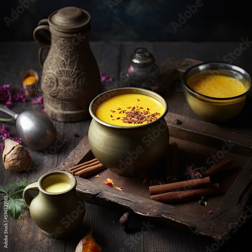 Revive Your Health with Traditional Indian Ayurvedic Golden Milk - Turmeric Latte: Generative AI