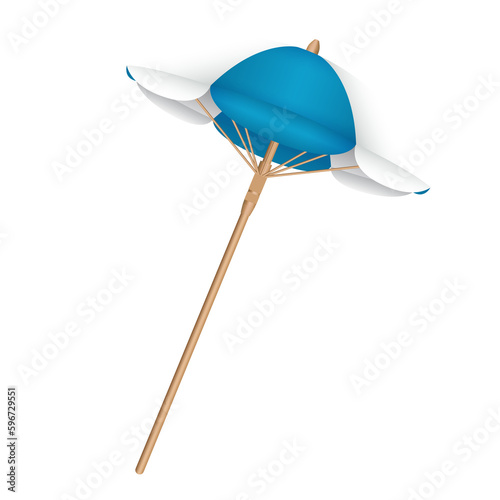 Beach umbrella blue and white. The symbol of a holiday by the sea. 3D file PNG illustration.