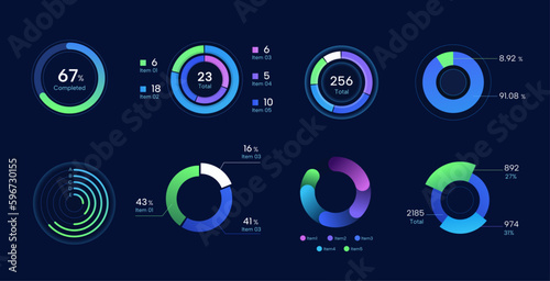 Colorful dark cool pie chart, visual chart