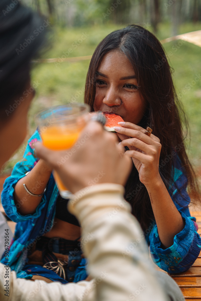 4 friends having a summer party in the nature, happy joyful moment 4 friends having a summer party in the nature, happy joyful moment