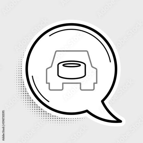 Line Spare wheel in the car icon isolated on grey background. Process of replacing the wheel. Storage location of the spare wheel in the trunk. Colorful outline concept. Vector