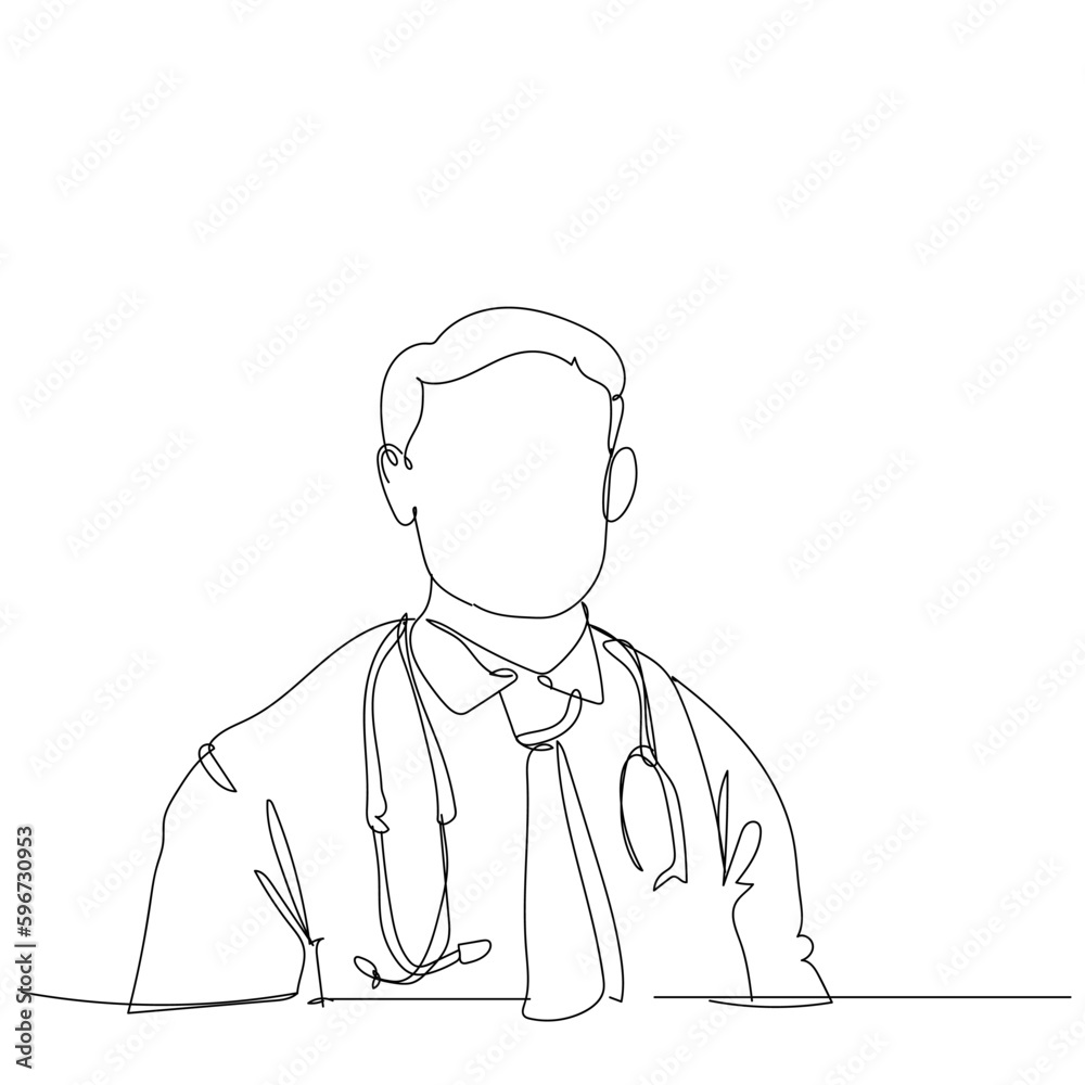 Continuous line drawing of doctor. Hand drawn single line vector illustration