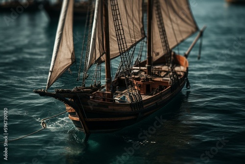 View of a small boat with sails. Generative AI