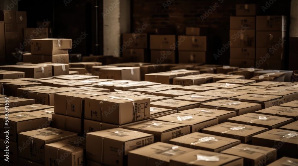 Cardboard boxes are in warehouse. AI generated Cardboard boxes are in warehouse. AI generated