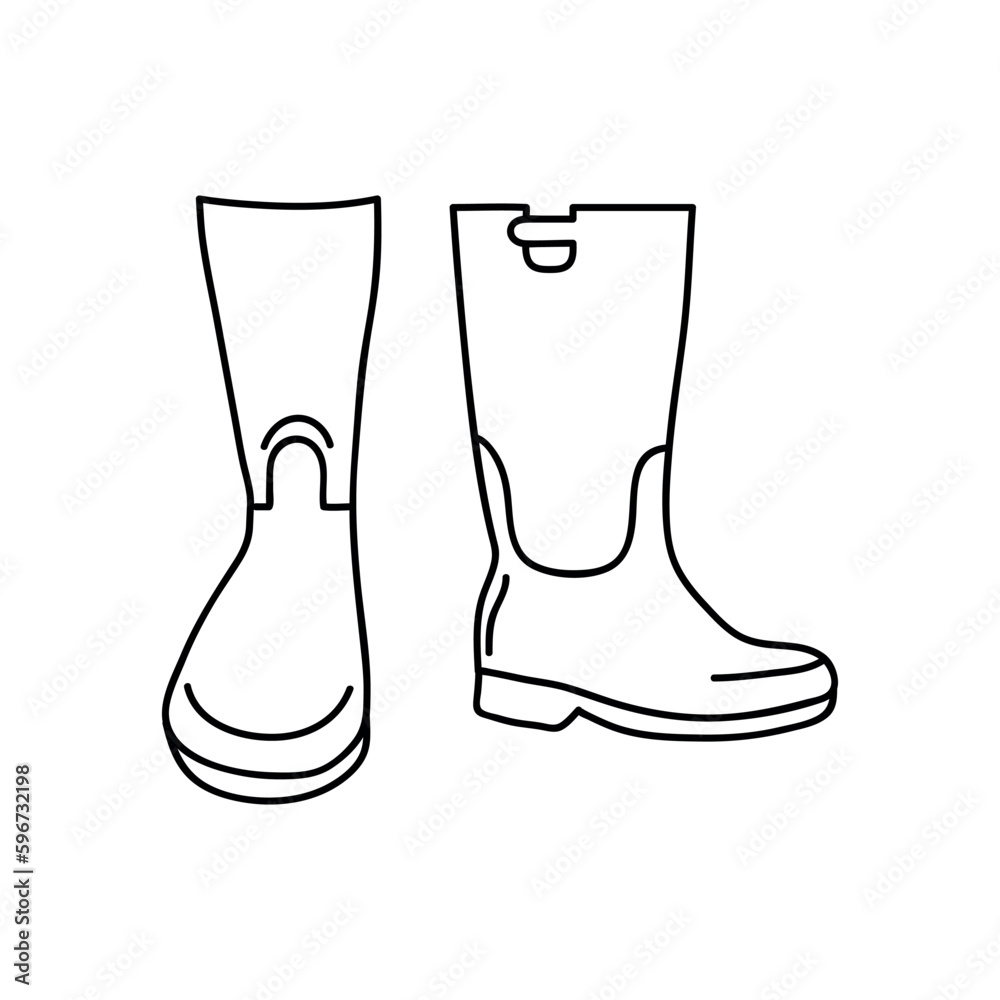 Rubber boots. Vector illustration in doodle style. Isolate on a white background. Rubber boots. Vector illustration in doodle style. Isolate on a white background.