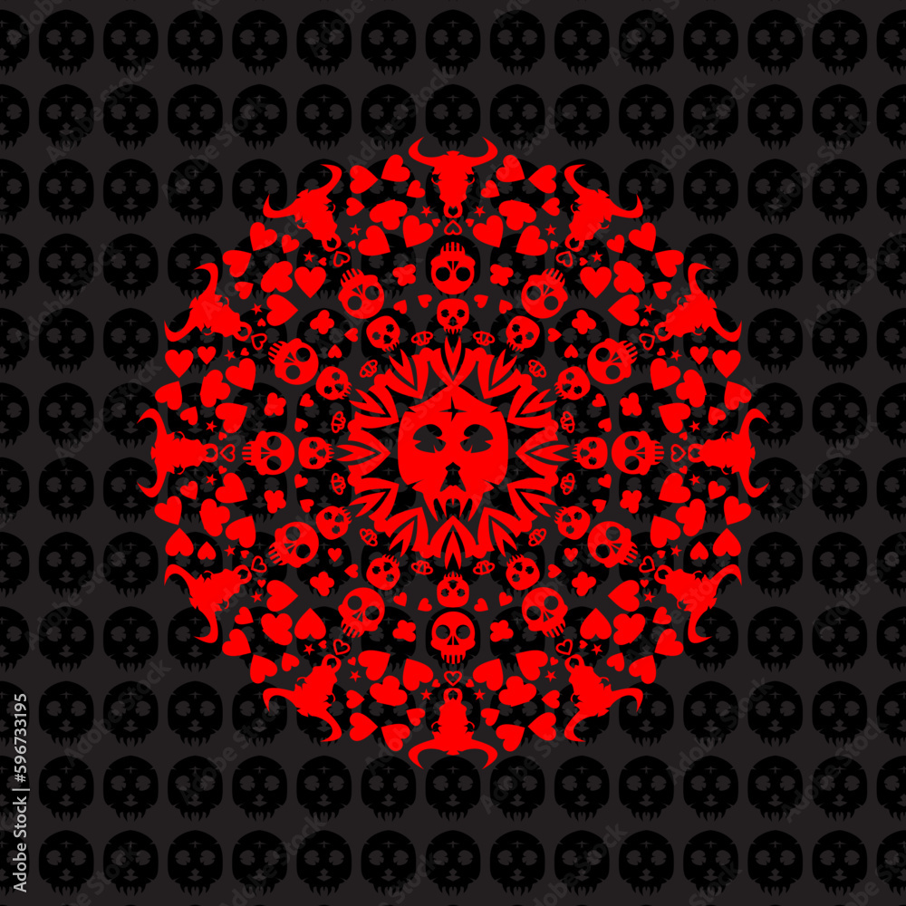 unique and cool mandala illustration, bull and skull ornament, unique background. unique and cool mandala illustration, bull and skull ornament, unique background.