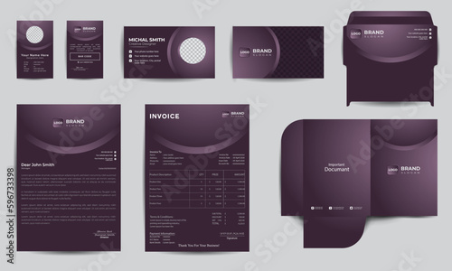 Minimal Branding Identity template. Business stationery template vector format, stationary, invoice, letterhead, business cards, identity, Envelop.