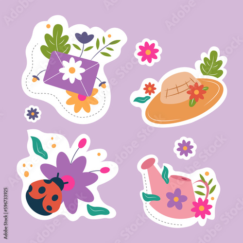 Vector cute sticker flowers collection