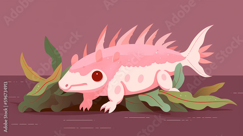 Charming Axolotl: A Captivating Cute Animal Flat Design, AI Generative photo