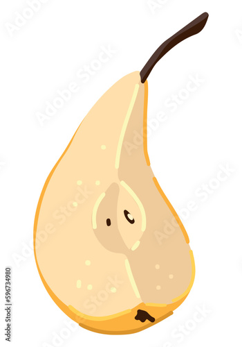 Slice of pear fruit clipart. Ripe tree fruit doodle isolated on white. Colored vector illustration in cartoon style.