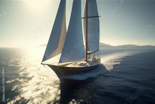 Superyacht sailing on the open ocean,  Generative AI   © Jhati