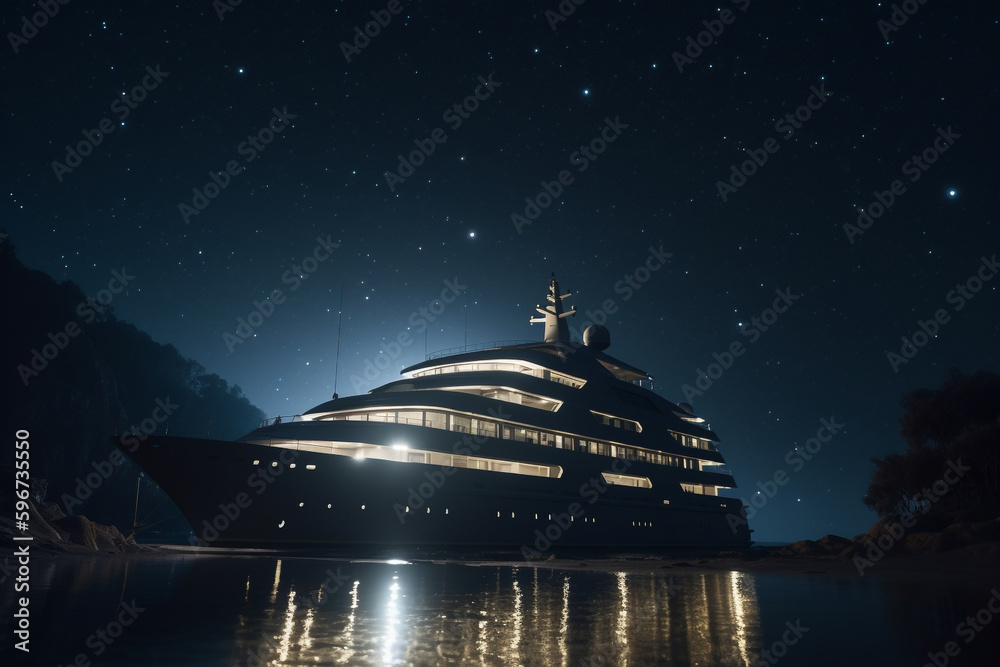 Superyacht at anchor under the stars,  Generative AI	