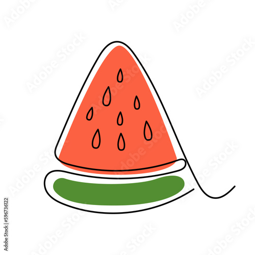 Slice Watermelon One Continuous Line design with colorful shapes. Single Line Art. Hand Draw Summer Tropical Fruit. Simple outline style. Vector, PNG illustration for card, poster, logo