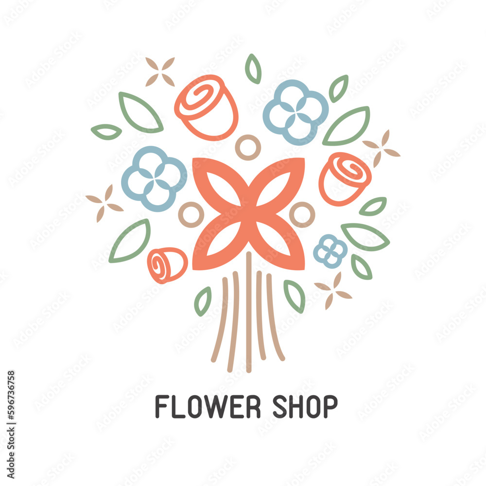 Vector flower bouquet icon in linear style