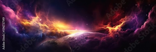Purple Yellow Purple Space   Panoramic Background. Generative AI