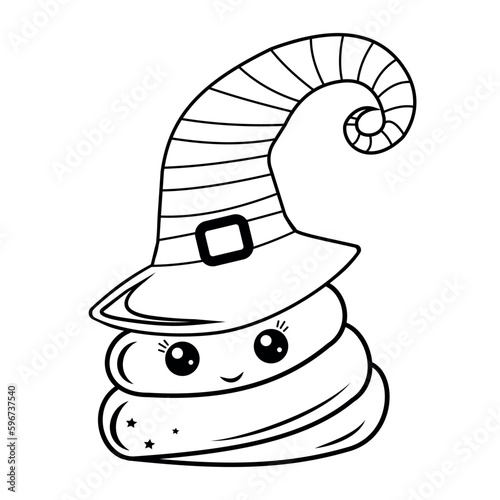 Poop for Halloween. Cute character kawaii gnome, black outline, vector isolated illustration in doodle style