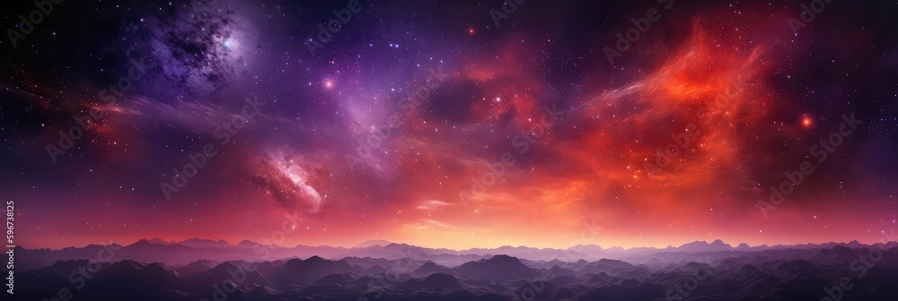 Red Orange Purple Space , Panoramic Background. Generative AI