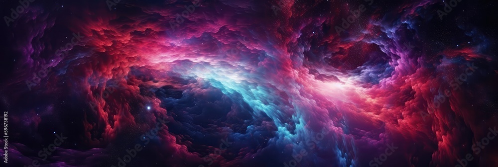Red Purple Blue Space , Panoramic Background. Generative AI