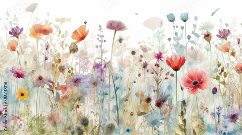 Summer meadow background. Illustration AI Generative.