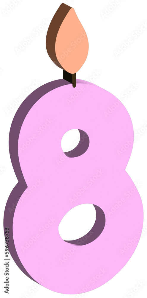 3D pink pastel colouts festive number 8 with a candle 3D pink pastel colouts festive number 8 with a candle