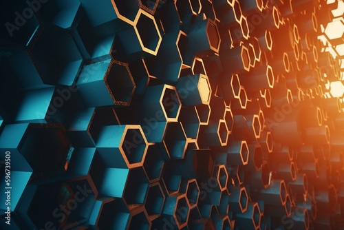 Abstract 3D honeycomb shapes on flat wall. Generative AI