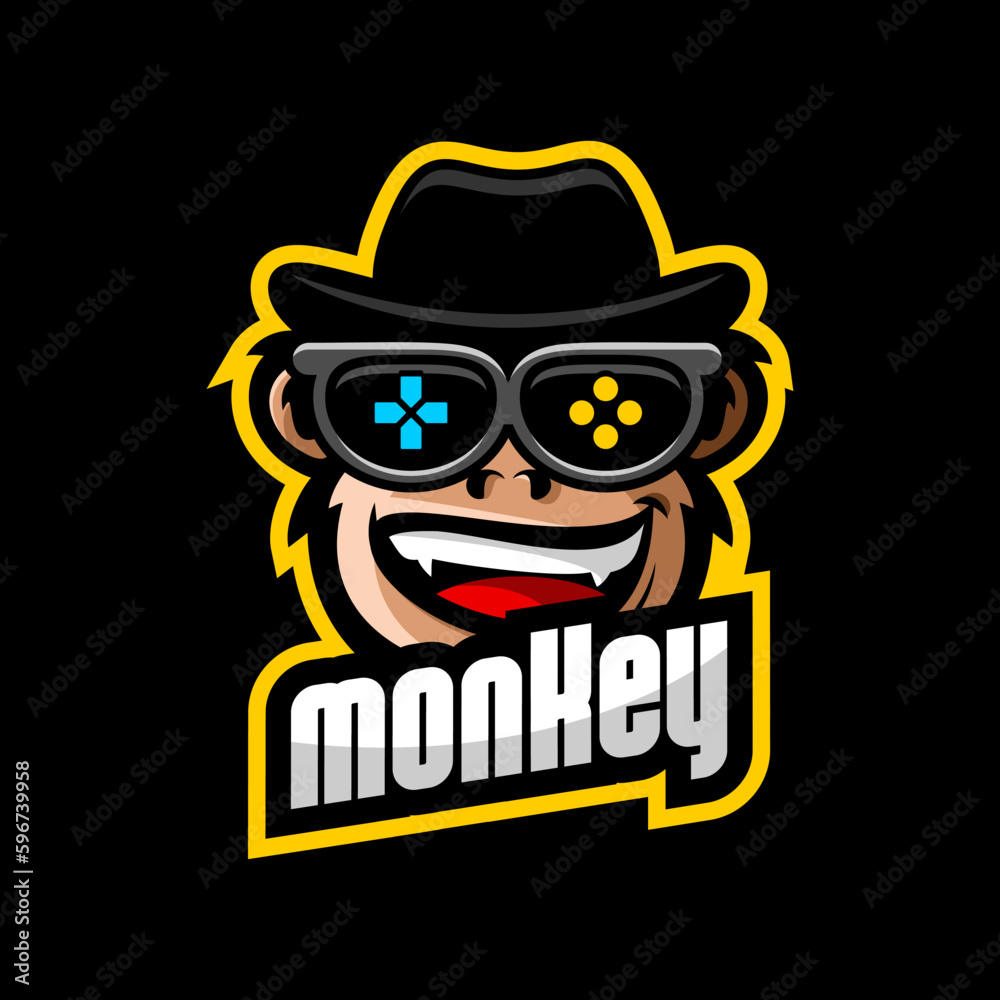 Obraz premium cute monkey vector design wearing hat and glasses