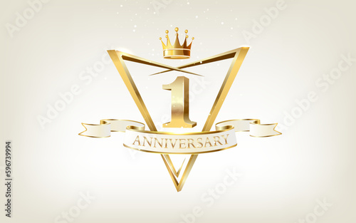 1th Anniversary celebration. Gold numbers with glitter gold confetti, serpentine.