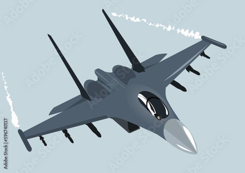 Su-35 multi purpose super maneuverable fighter with a controlled thrust vector . Vector image.